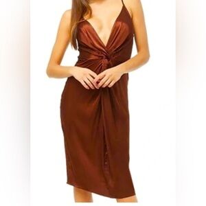 NWT Forever 21 Chocolate Twist Front Midi Slip Dress